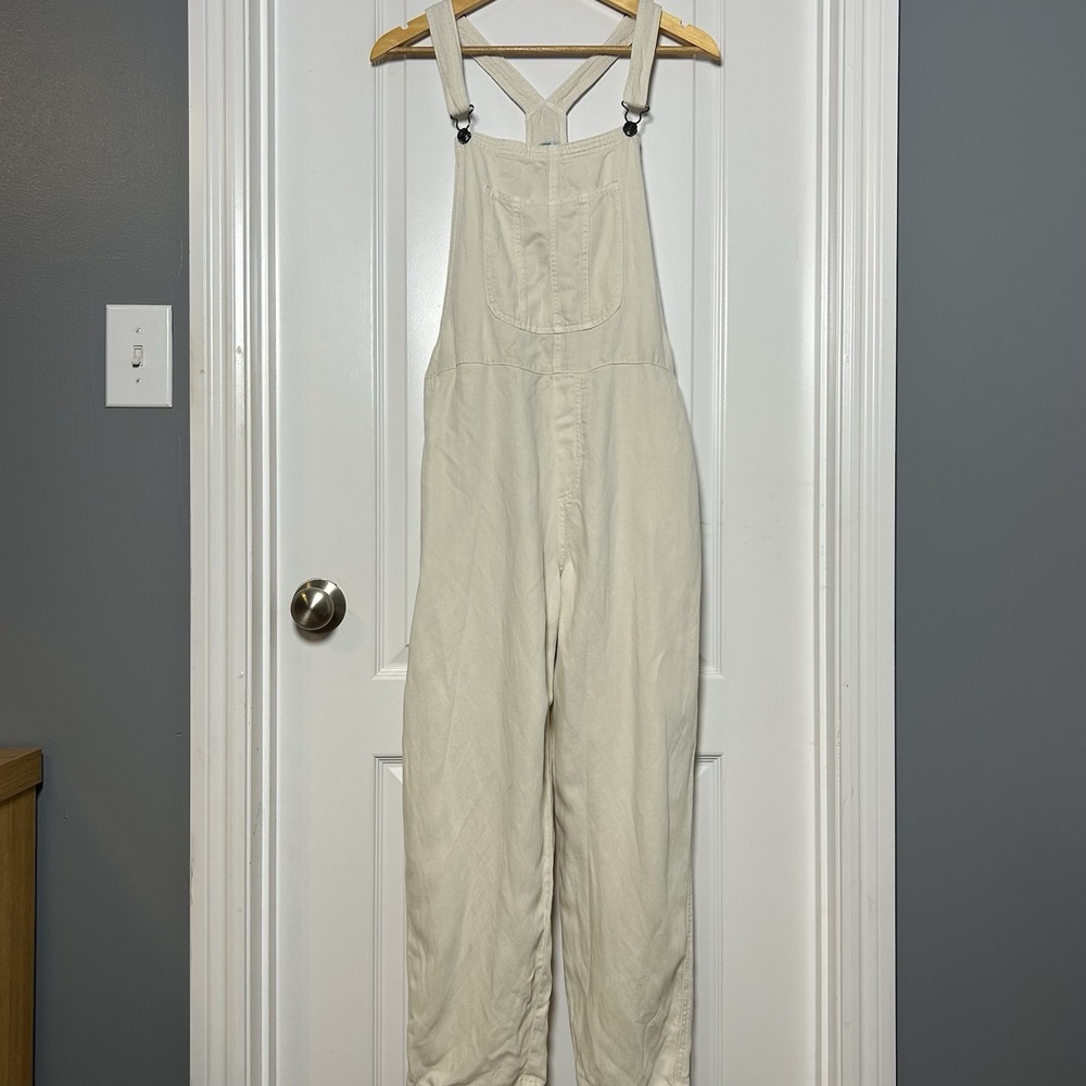 Aerie Linen Blend Cream Straight Leg Overalls Clean Girl Coastal Cool Style